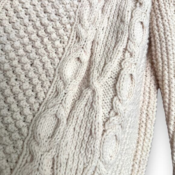 Handmade Cream Chunky Cable Knit Fisherman Sweater Women's Size L - Picture 5 of 7